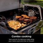 Ninja FlexFlame Half-Size Griddle with Grease Drain, XSKHLFGRIDLE | Rust-Resistant, Carbon Steel, Grill and griddle at once, fitting 6 smash burgers or 8 eggs.