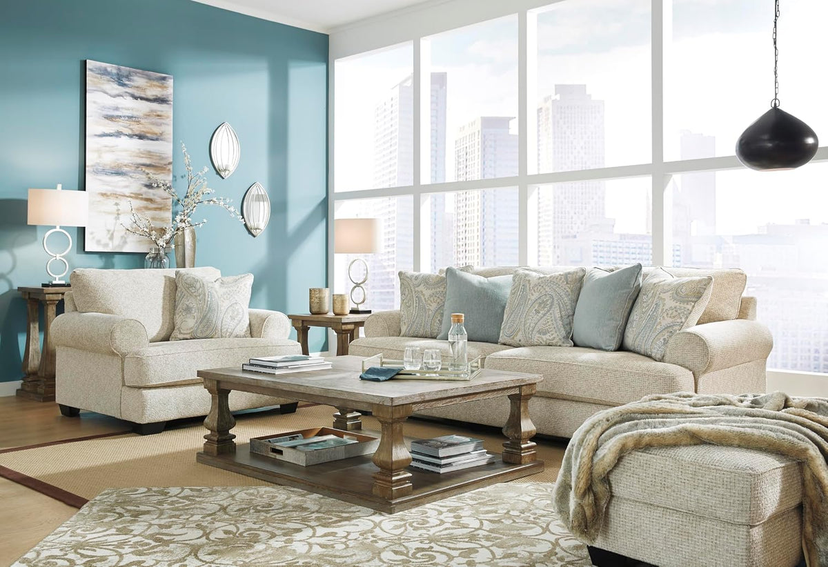 Signature Design by Ashley Rectangular Ottoman, Sandstone Beige | Firmly cushioned 100% polyester chenille fabric, Generous 44-inch scale for coffee table or lounge use, Monaghan Series