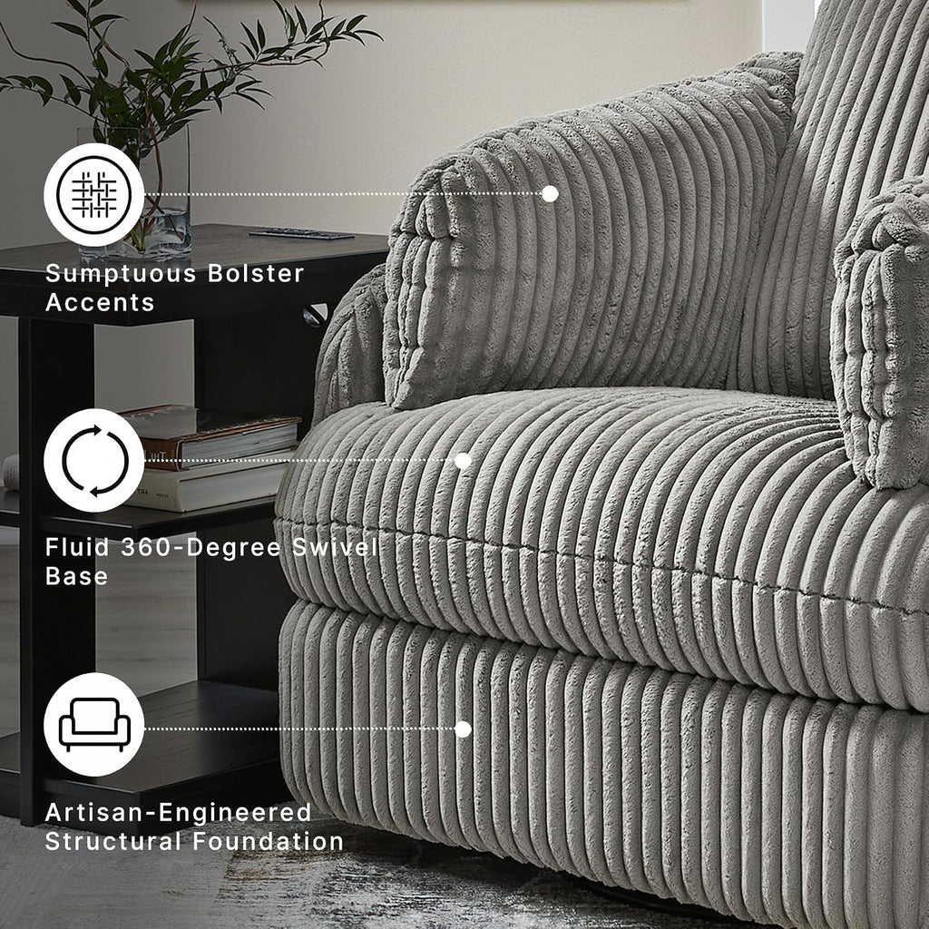 Signature Design by Ashley Tie-Breaker Swivel Glider Recliner, 2 Bolster Pillows, Hidden Storage, Fabric Upholstery, 41.38" W x 40.25" D x 39.75" H, Light Gray