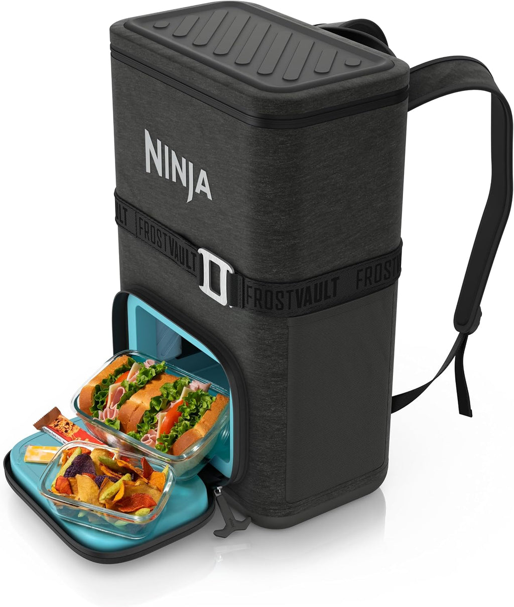 Ninja FrostVault™ Go Soft Backpack Cooler, Dry Storage, Charcoal Gray | Ninja FrostVault Go soft cooler, stays cool for hours with a leakproof, easy-access lid, and carries like a backpack