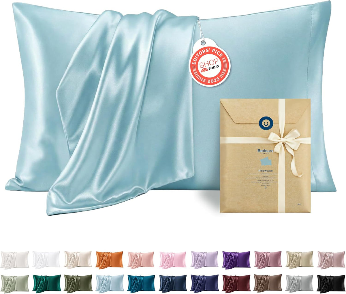 Bedsure Satin Pillowcase Standard Set of 2, Silky Pillow Cases, Beige