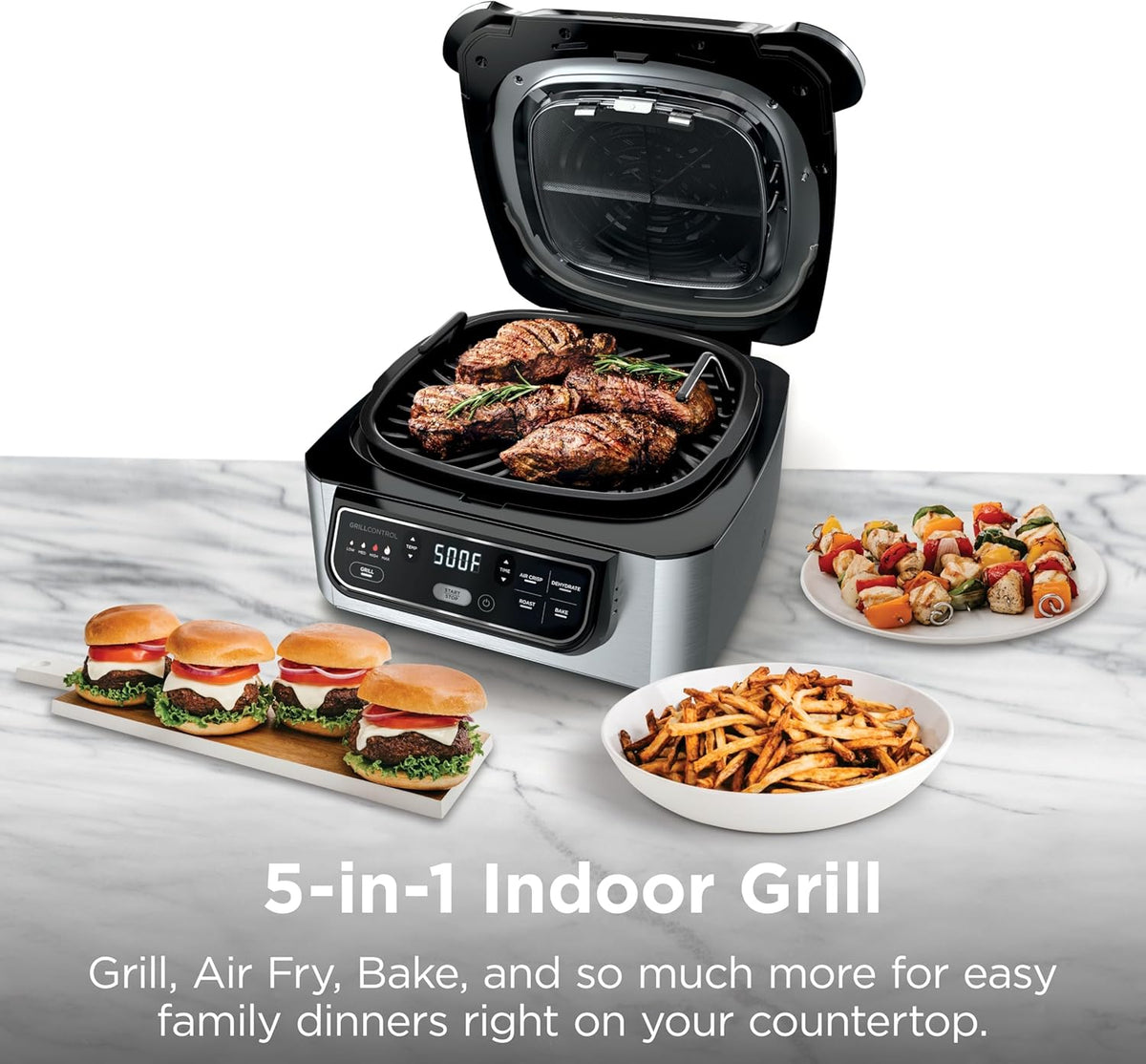 Ninja® Foodi® 5-in-1 XL Indoor Grill & Air Fryer, Black/Grey, AG301 | Cyclonic Grilling Technology for char-grilled flavor indoors year-round. 5-in-1: Grill, Air Fry, Roast, Bake & Dehydrate. XL.