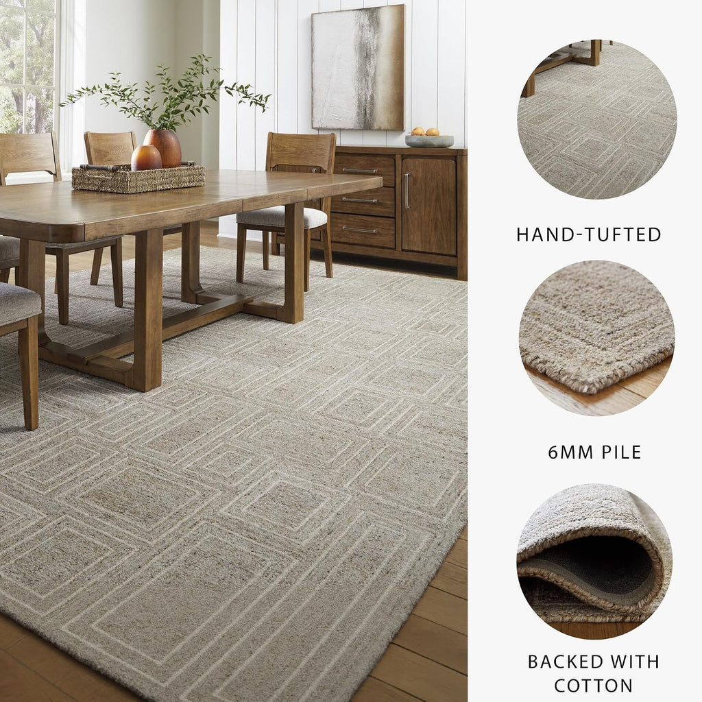 Signature Design by Ashley Geometric Area Rug, Modern Hand-Tufted 10x14 | 80% polyester and 20% wool, 0.63-inch thick pile, Cotton backing, Living room use, 115 lbs weight, Brickburgh Series