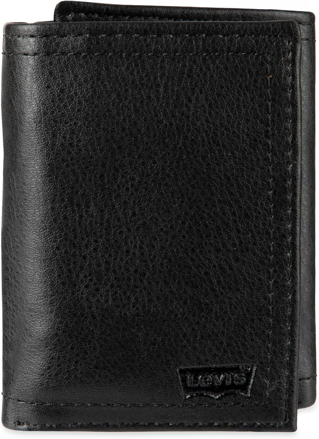 Levi's Men's Trifold Wallet - Sleek and Slim Includes ID Window and Credit Card Holder,Black Embossed Logo