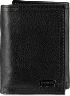 Levi's Men's Trifold Wallet - Sleek and Slim Includes ID Window and Credit Card Holder,Black Embossed Logo