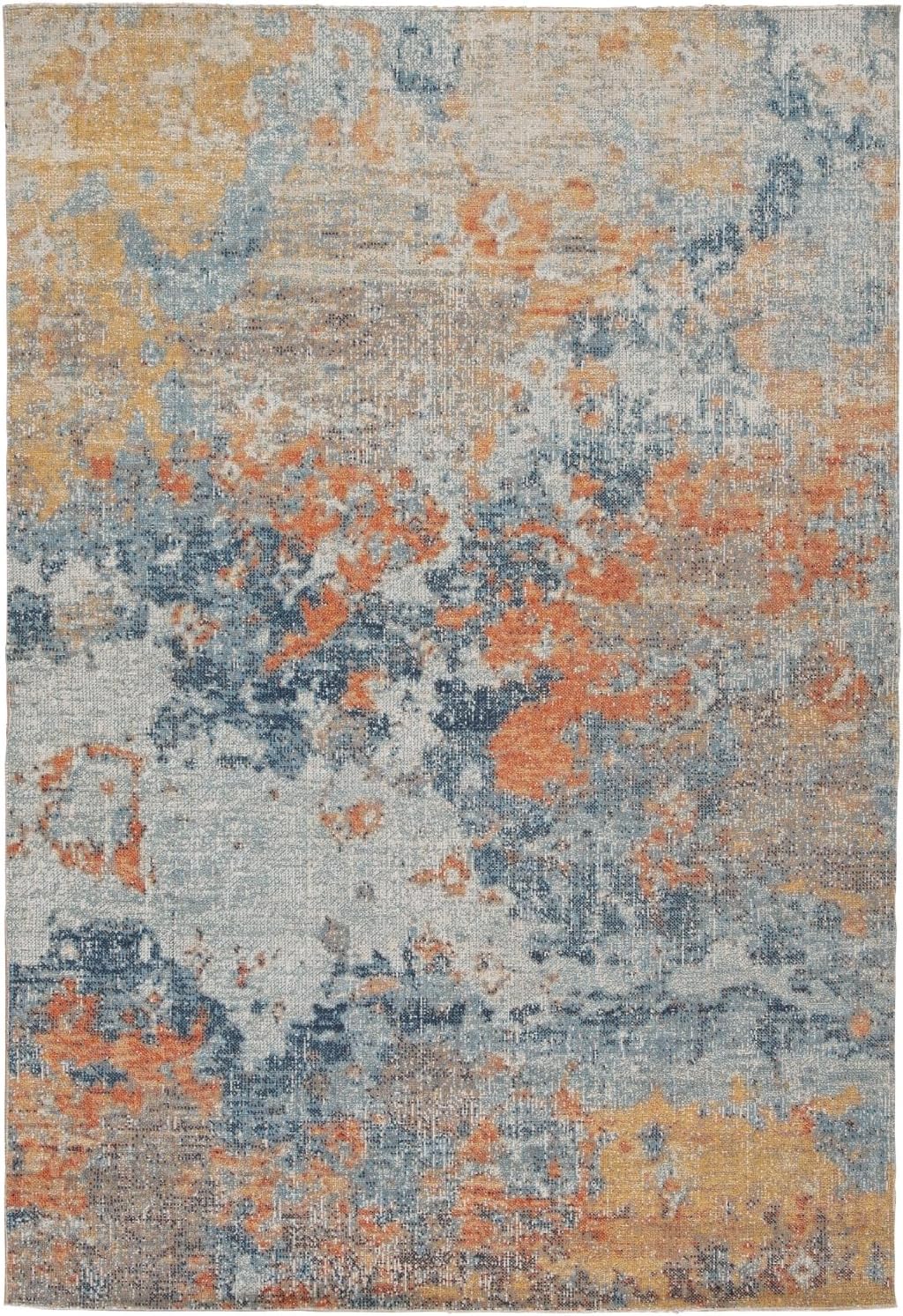 Signature Design by Ashley Wraylen 8 x 10 Low Pile Boho Abstract Rug, Orange & Blue
