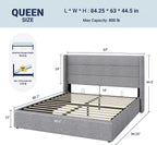 Allewie Queen Size Lift Up Hydraulic Storage Bed Frame Light Grey