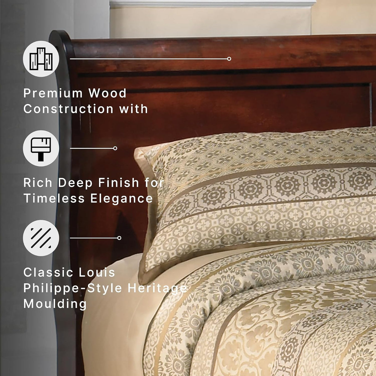 Signature Design by Ashley Alisdair Wood Queen Sleigh Bed | Traditional Louis Philippe style, Sweeping curves, Adjustable base compatible, Bed frame with headboard