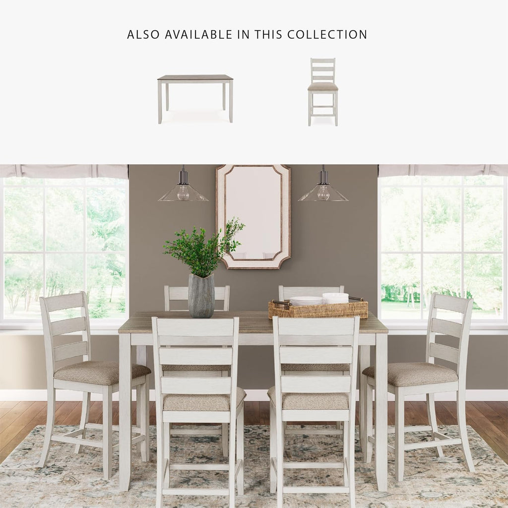 Signature Design by Ashley Skempton Counter Height Dining Table Set for 6 | 36 in counter height dining table, 24.75 in seat height, Solid wood stool frames, Two-tone wood design, Cushioned seats