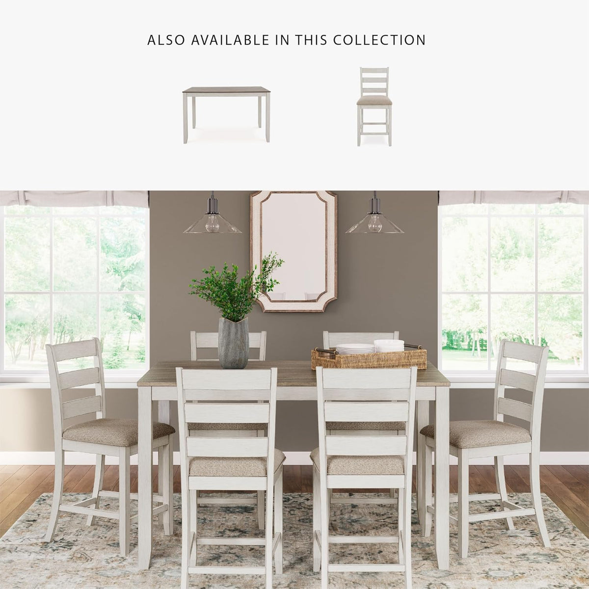 Signature Design by Ashley Skempton Counter Height Dining Table Set for 6 | 36 in counter height dining table, 24.75 in seat height, Solid wood stool frames, Two-tone wood design, Cushioned seats