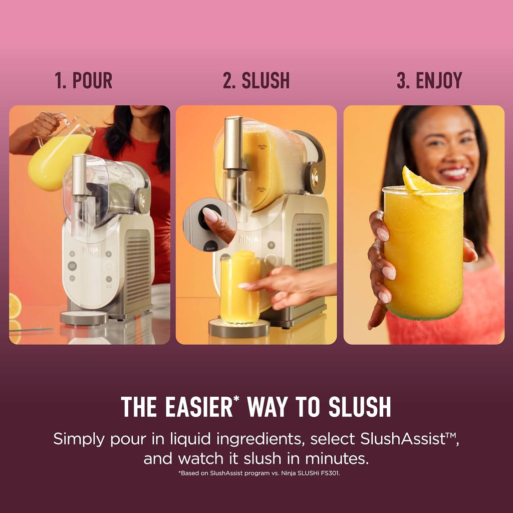 Ninja SLUSHi Smart Frozen Drink Maker, SlushAisst Techonology, FS351BR | Easier, Faster Slushing with SlushAisst Technology, one button, no guesswork, no ice needed, 7+ Servings, 88 vessel