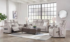 Signature Design by Ashley Power Reclining Loveseat with Console, Gray | Heated air massage seats, Top grain leather faux leather combination, Zero gravity recline, Home theater seating, Boyington