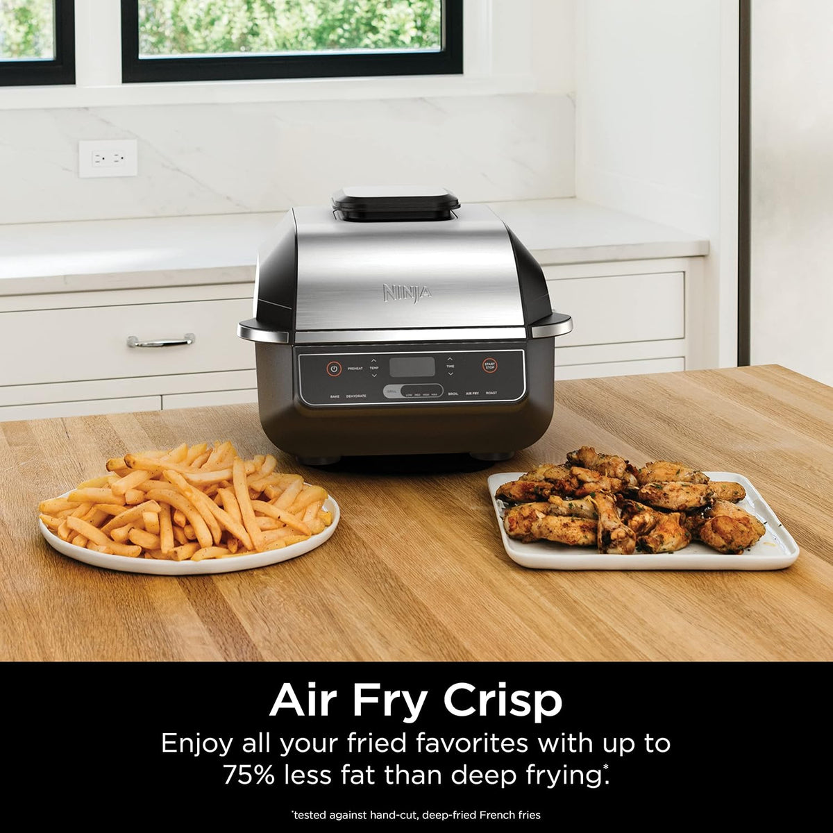 Ninja (Refurbished) EG201 Foodi 6-in-1 Indoor Grill with Air Fry, Roast, Bake, Broil, & Dehydrate, 2nd Generation, Black/Silver (Renewed)