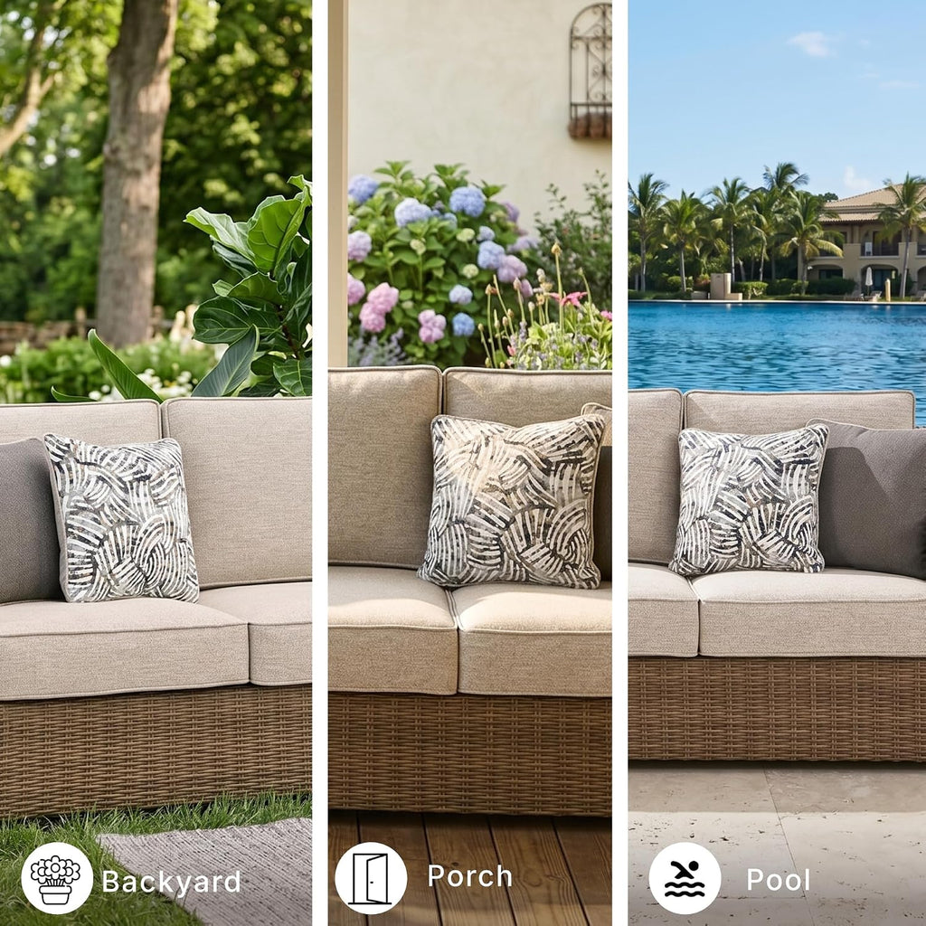 Signature Design by Ashley 3-Seat Outdoor Patio Couch, Handwoven Wicker | Outdoor furniture, Resin wicker over aluminum, Solution-dyed Nuvella fabric, 3-person capacity, Carmel Bay Series