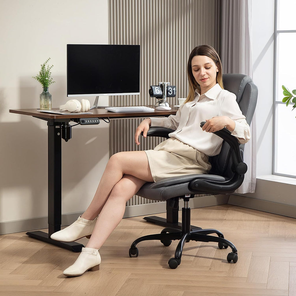 HOMCOM Executive Office Chair with Flip-Up Armrests for Home Charcoal Grey