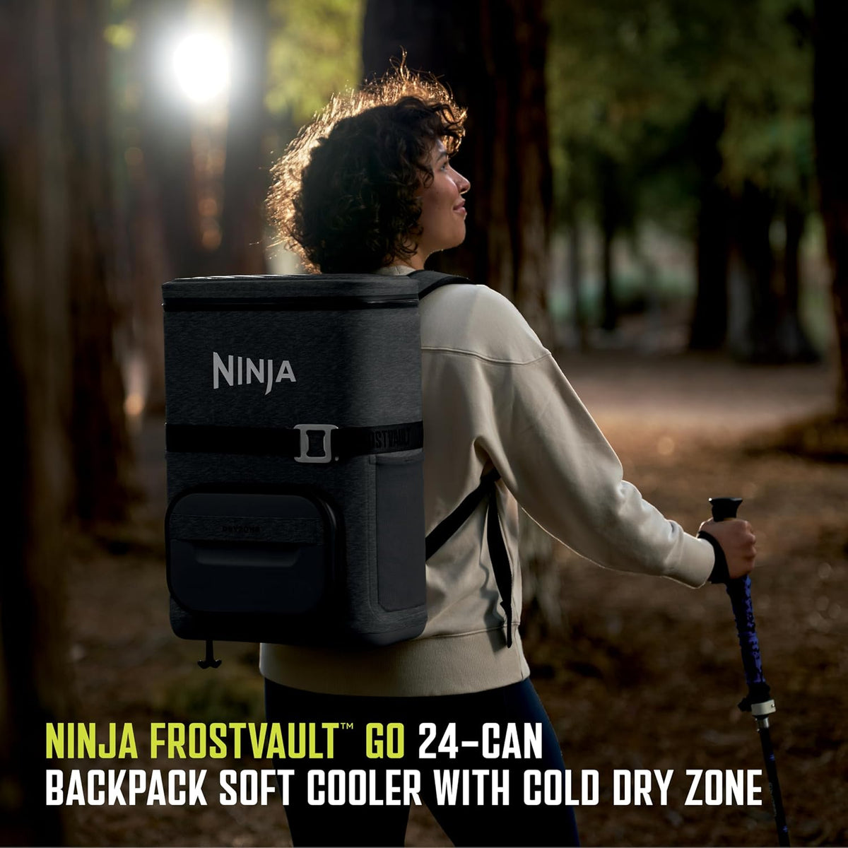Ninja FrostVault™ Go Soft Backpack Cooler, Dry Storage, Charcoal Gray | Ninja FrostVault Go soft cooler, stays cool for hours with a leakproof, easy-access lid, and carries like a backpack