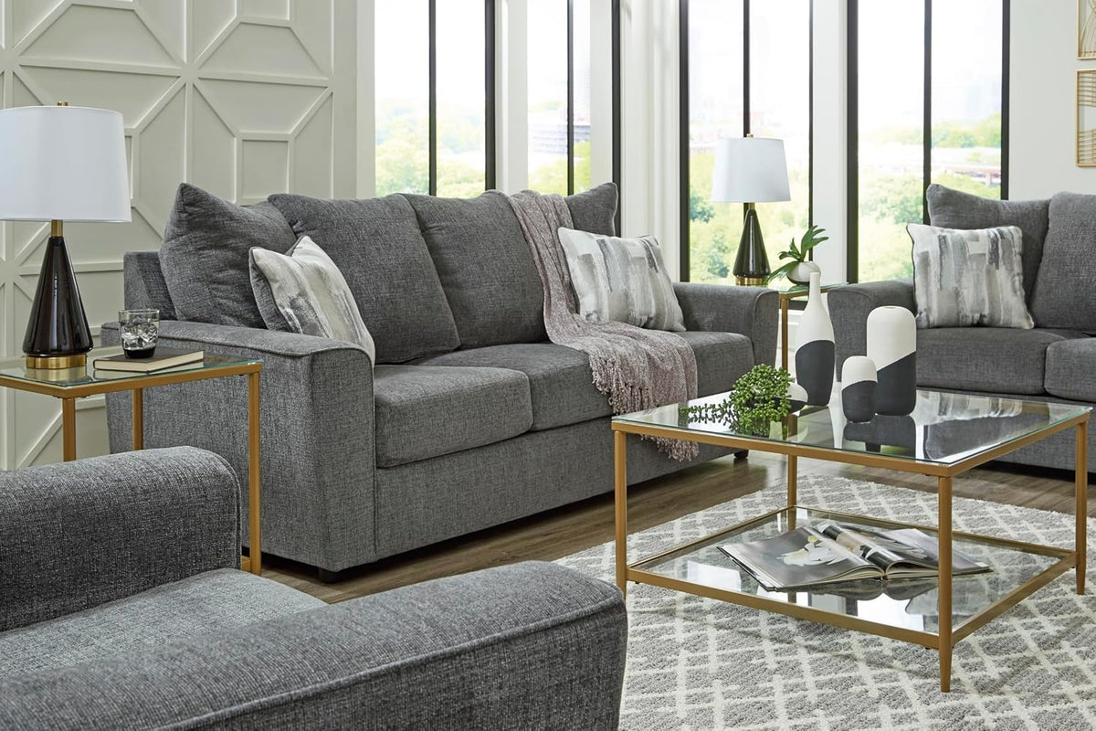 Signature Design by Ashley Stairatt Upholstered Accent Chair, Gravel Gray | 100% polyester fabric, Smooth platform foundation, 38 in width, Attached back and loose seat cushions, Flared arms