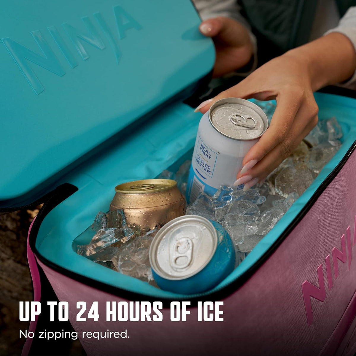 Ninja FrostVault™ Go Soft Backpack Cooler, Dry Storage, Petal Pink | Ninja FrostVault Go soft cooler, stays cool for hours with a leakproof, easy-access lid, and carries like a backpack