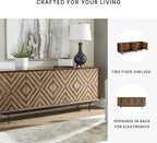 Signature Design by Ashley Dreggan Casual Diamond Patterned 4-Door Accent Cabinet with 2 Shelves and Cord Management, Dark Brown & Gray