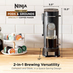Ninja Single Serve Coffee Maker - Combo Machine, K-Cup Pods and Grounds | 4 Styles of Brewing, up to 24 Oz Cup Sizes, 56 Oz Removable Reservoir, Black, PB051