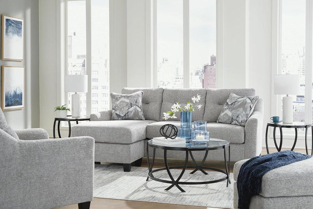Signature Design by Ashley 3-Piece Glass Top Round Coffee Table Set, Black | Elegant beveled tempered glass, Modern arc-X metal frames, Space-saving Tarrin Series 3-piece set