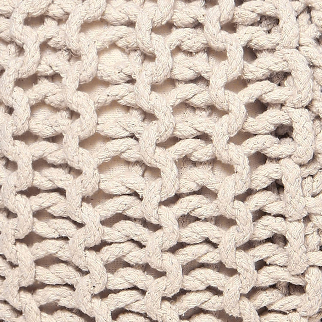 · REDEARTH · Round Pouf Ottoman - Hand Knitted Boho Poof Footrest - Ivory