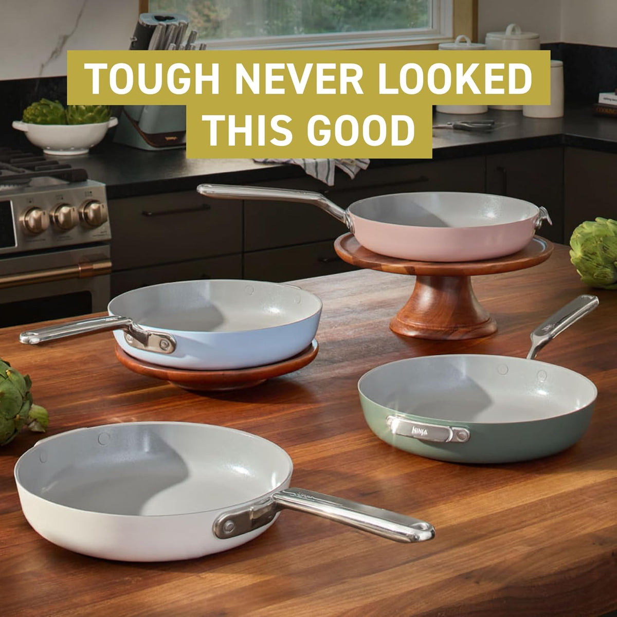 Ninja NeverQuit 3-Piece Ceramic Fry Pan Set, Iceland Blue, CQ13000BL4