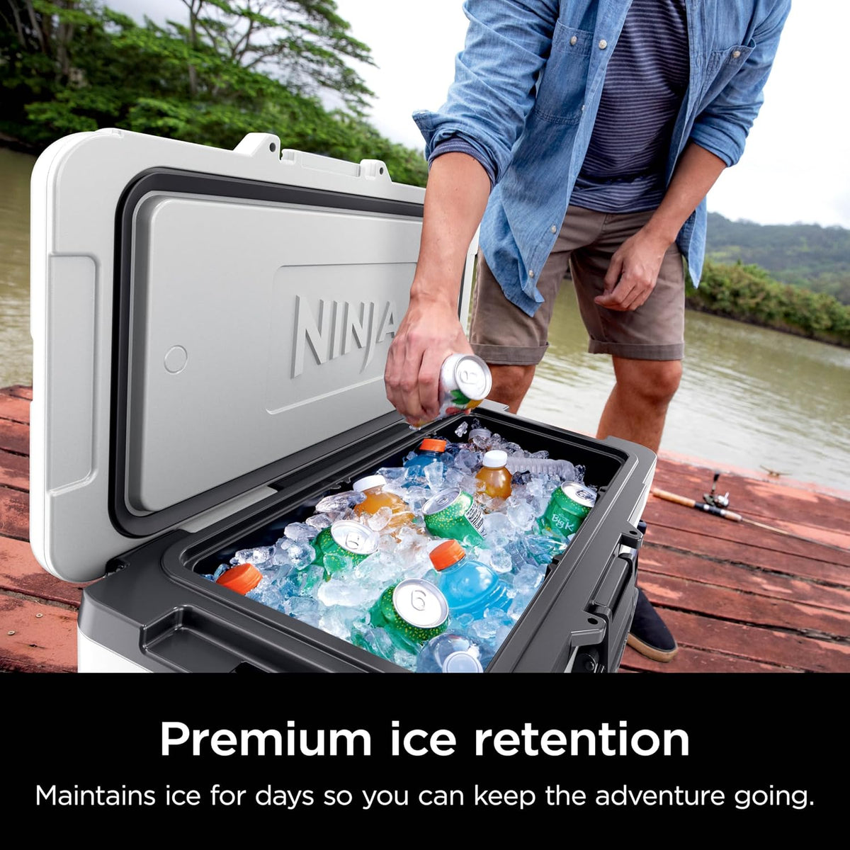 Ninja FrostVault™ 65qt Cooler with Wheels, Dry Storage, Spanish Moss | Ninja FrostVault's 65-qt capacity holds 97 cans, keeps food cool & dry, and rolls easily on all-terrain wheels