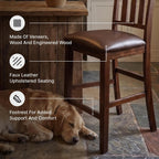 Signature Design by Ashley Haddigan Counter Height Bar Stool, Set of 2 | Easy-clean faux leather cushioned seat, Casual farmhouse wood slat back design, 25.6-inch seat height for kitchen islands