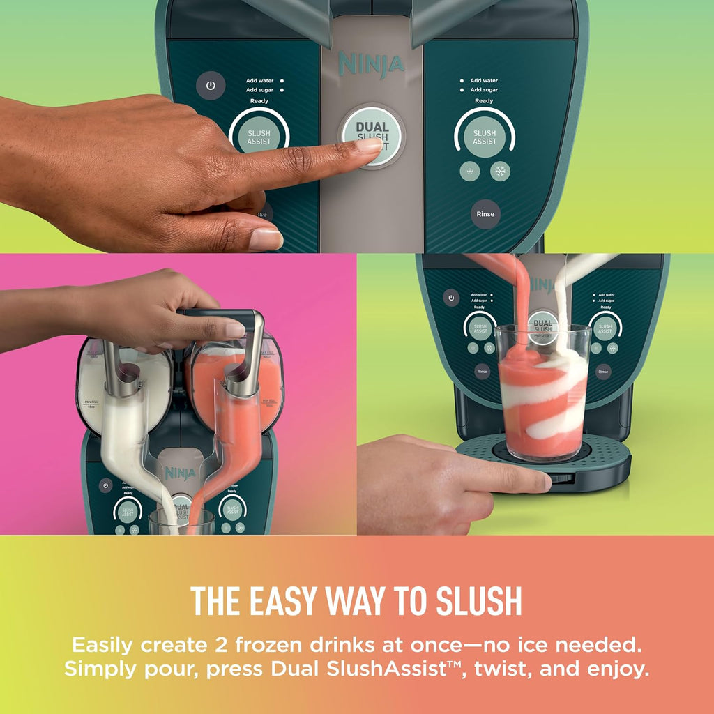 Ninja SLUSHi Twist Smart Frozen Drink Maker with Dual SlushAssist, FS701GN | 2 SLUSHI MACHINES IN 1, Serve separately or twist together, Dual SlushAssist Technology, 10+ Servings, two 72 oz vessel