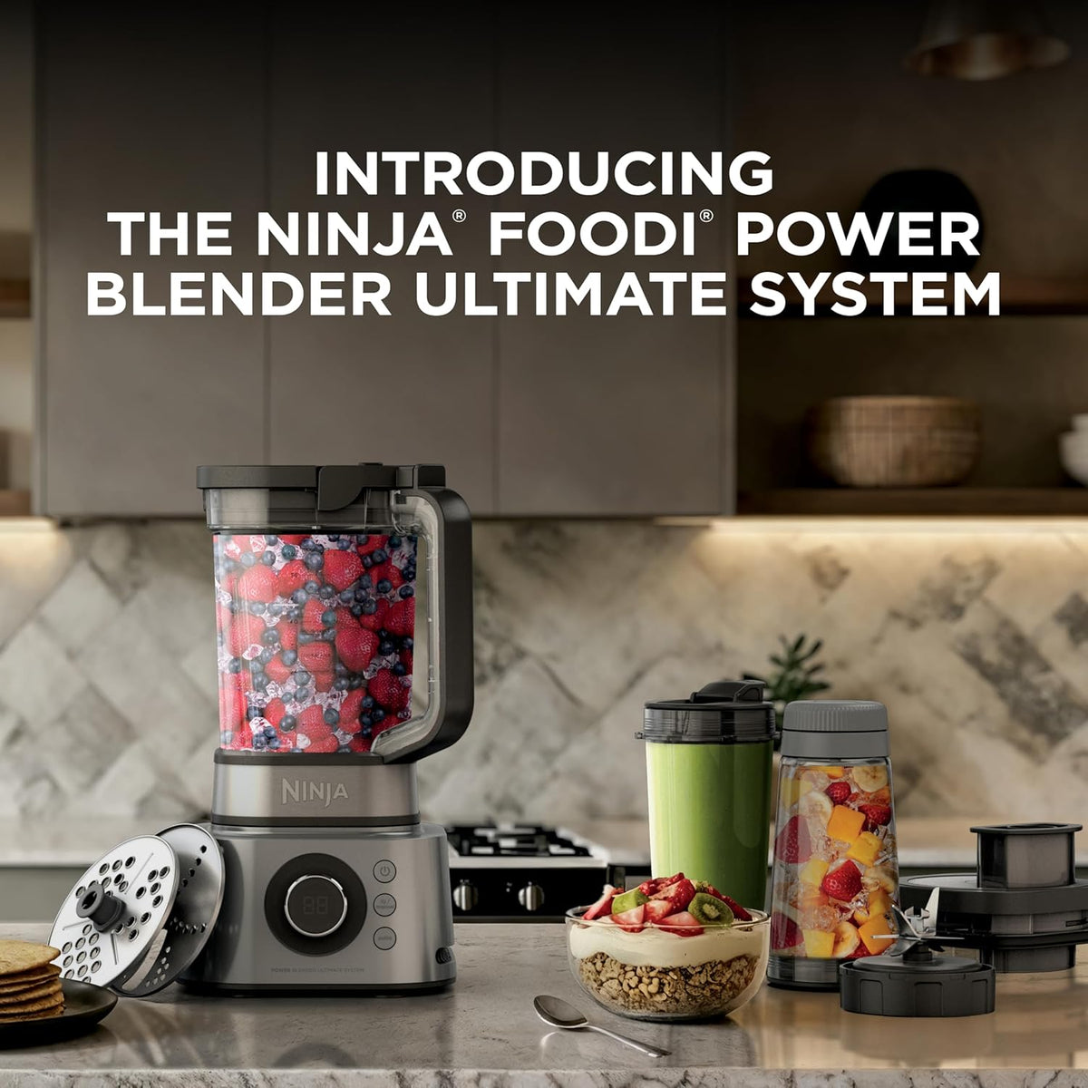 Ninja Foodi Power Blender & Processor System, 7 Functions, Silver, SS401 | 72-oz blend & processing pitcher plus XL smoothie bowl maker & nutrient extractor. 7 functions, dishwasher safe.