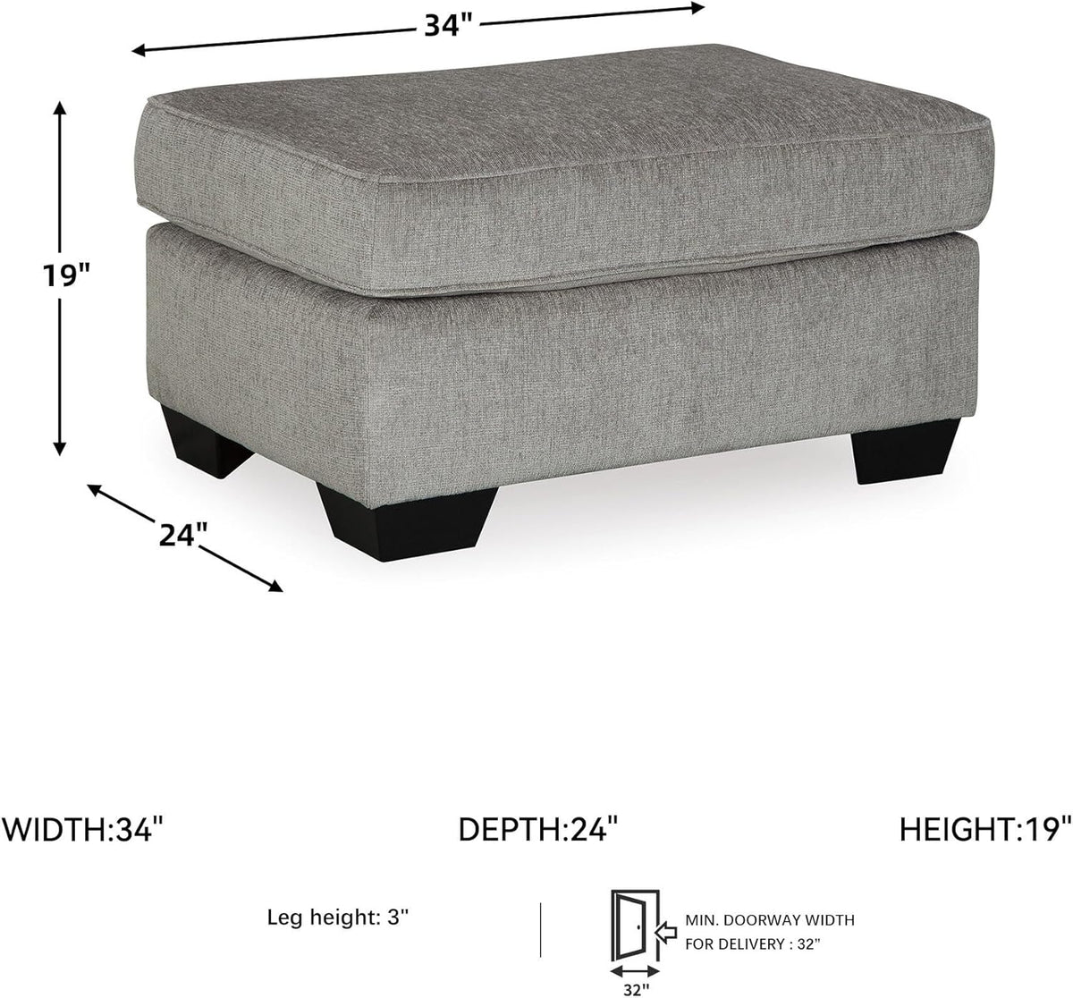 Signature Design by Ashley Altari Rectangular Accent Ottoman, Light Gray | Plush 100% polyester chenille fabric, Sturdy reinforced frame, Versatile seating and footrest, Fits 32 in doorways