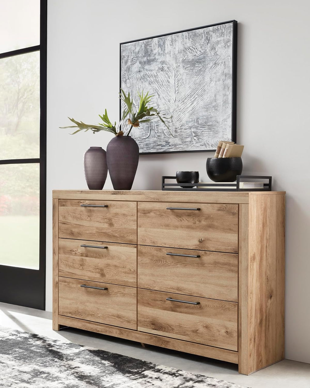 Signature Design by Ashley 6 Drawer Dresser for Bedroom, Golden Oak | 5-minute quick assembly, Contemporary tan brown finish, Durable engineered wood, Hyanna Series