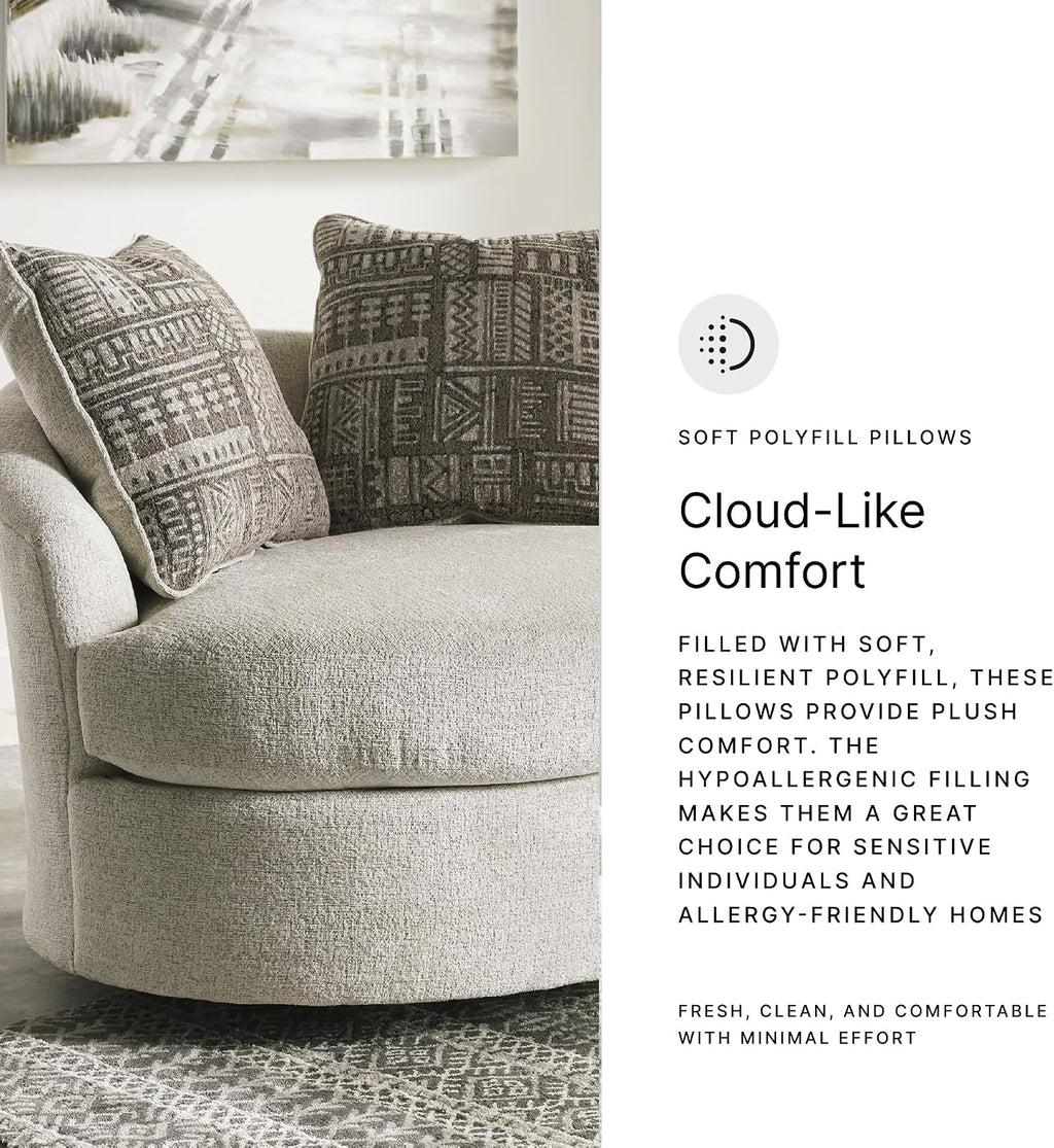 Signature Design by Ashley Soletren Oversized Swivel Accent Chair, Stone | Cozy 100% polyester chenille, Smooth 360-degree swivel base, Includes 2 geometric throw pillows