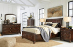 Signature Design by Ashley Porter Traditional Wood Nightstand, Brown | Veneers, wood and engineered wood, 2 smooth-operating drawers, Hidden pull-out tray, Felt bottom, Bun feet