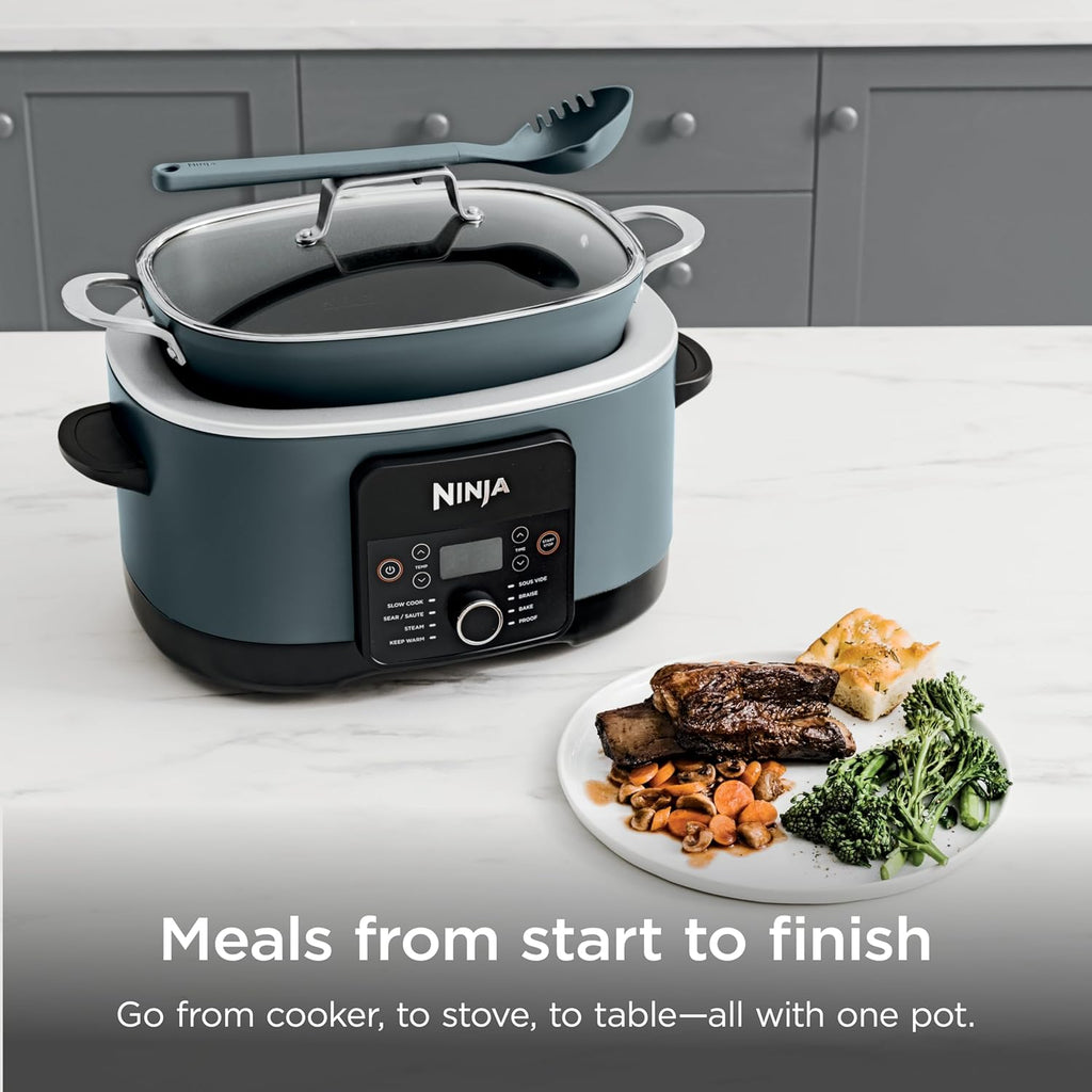 Ninja® PossibleCooker™ PRO 14-in-1, 8.5-qt, Sea Salt Gray, MC1001 | 14-in-1 replaces 14 appliances, Triple Fusion Heat®, slow cook, sauté, roast & steam, nonstick oven-safe pot to 500°F.
