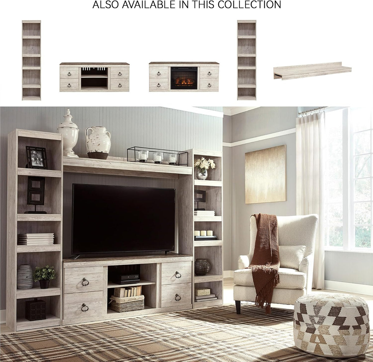 Signature Design by Ashley Willowton 72-Inch Bookcase Pier, Whitewash