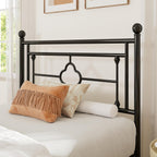 Allewie Twin Size Metal Platform Bed Frame, Victorian Headboard, Black