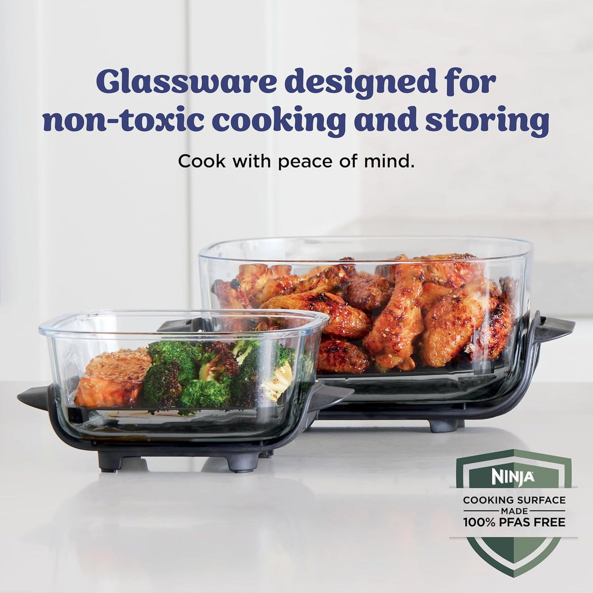 Ninja Crispi Glass Air Fryer, 4-in-1, Frosted Lilac, FN101PR | Max crisp, bake, air fry, recrisp, 450F max, 4 Qt and 6 Cup containers, PFAS-free glass