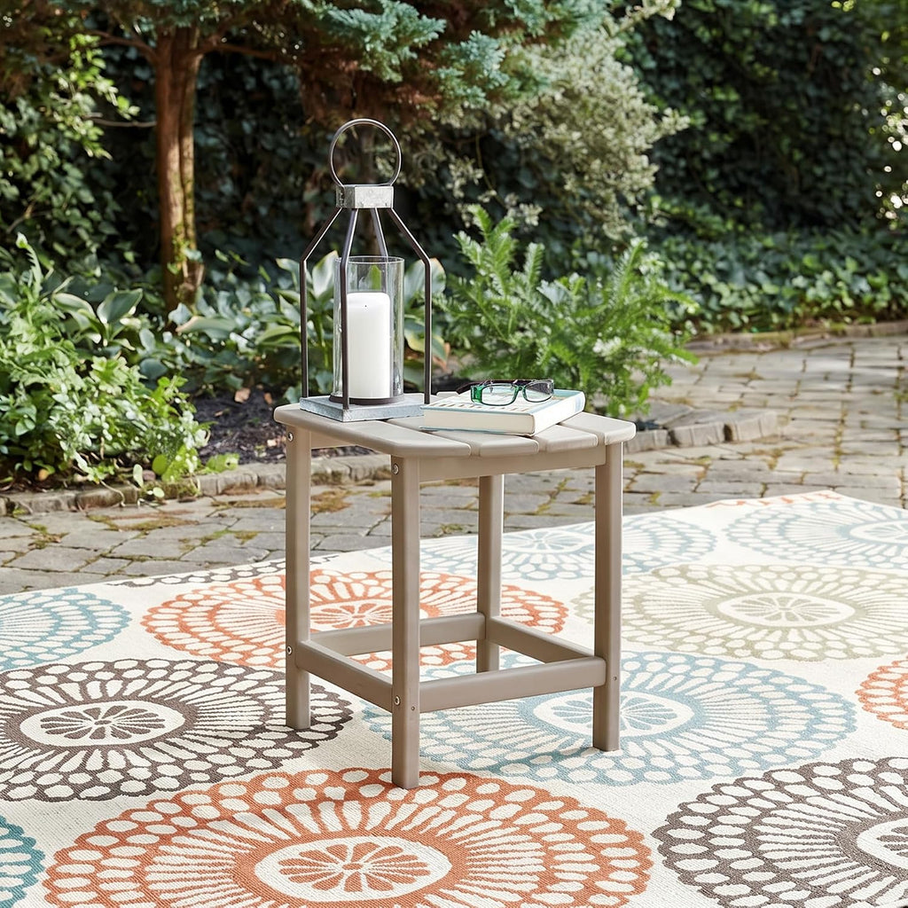 Signature Design by Ashley 1-Piece Outdoor Side Table, Driftwood | Durable weather resistant HDPE, Self-draining slatted top, Compact 15x19-inch footprint, Sundown Treasure Series