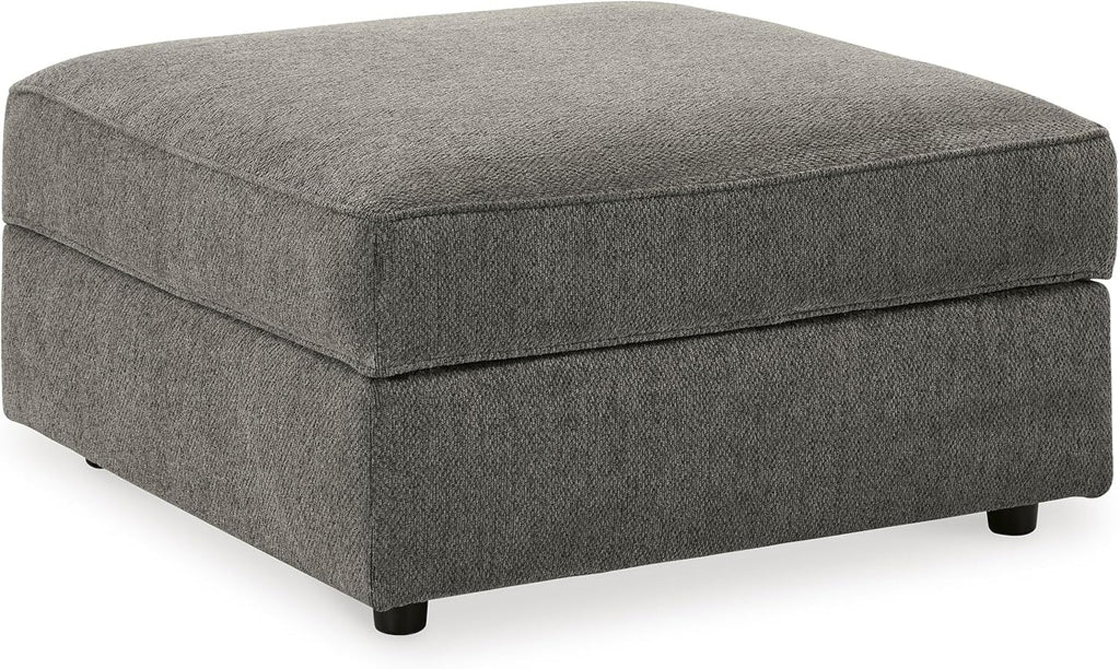 Signature Design by Ashley Putty Grey Ottoman with Storage | Square storage ottoman with reversible tray top and built-in cup holders, Putty grey herringbone chenille, O'Phannon Series