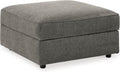 Signature Design by Ashley Putty Grey Ottoman with Storage | Square storage ottoman with reversible tray top and built-in cup holders, Putty grey herringbone chenille, O'Phannon Series