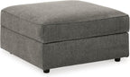 Signature Design by Ashley Putty Grey Ottoman with Storage | Square storage ottoman with reversible tray top and built-in cup holders, Putty grey herringbone chenille, O'Phannon Series