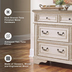Signature Design by Ashley 7 Drawer Dresser for Bedroom, Two-Tone White | French country aesthetic with distressed wood top, Smooth-gliding dovetail joints and bronze-tone hardware, Realyn Series