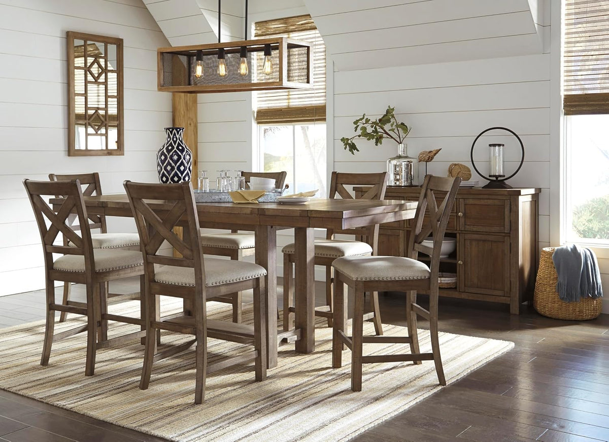 Signature Design by Ashley Rustic Counter Height Bar Stool, Set of 2, Beige