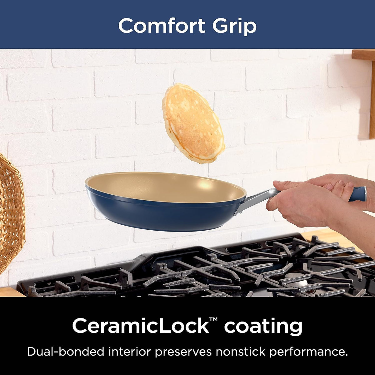 Ninja Ceramic Cookware Set, 11-Piece Kitchen Set, Navy Blue, CW49011 | Extended Life with Comfort Grip, Nonstick Fry Pans, Pots, PTFE Free, Oven & Dishwasher Safe, Stovetop Compatible