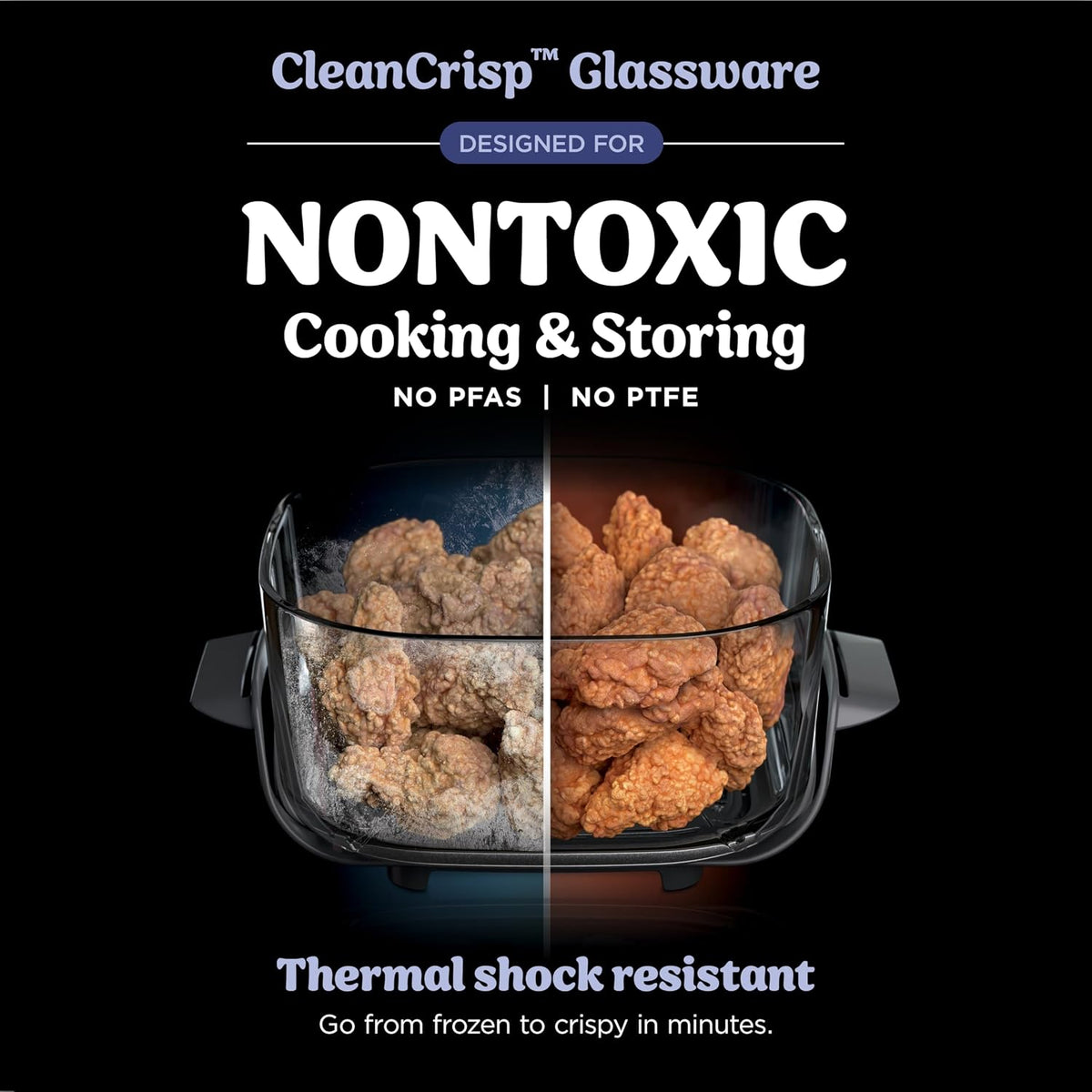 Ninja Crispi Glass Air Fryer, 4-in-1, Frosted Lilac, FN101PR | Max crisp, bake, air fry, recrisp, 450F max, 4 Qt and 6 Cup containers, PFAS-free glass