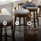 Signature Design by Ashley Valebeck Swivel Counter Height Bar Stool, 24 in | Backless cushioned seat, 360-degree swivel, Dark brown wood & black metal base, Kitchen island seating, Rustic style