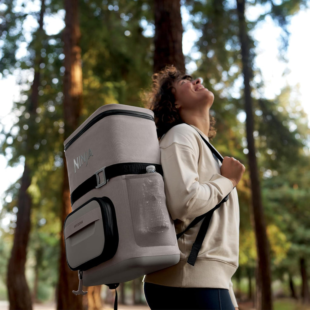 Ninja FrostVault™ Go Soft Backpack Cooler, Dry Storage, Birch Beige | Ninja FrostVault Go soft cooler, stays cool for hours with a leakproof, easy-access lid, and carries like a backpack