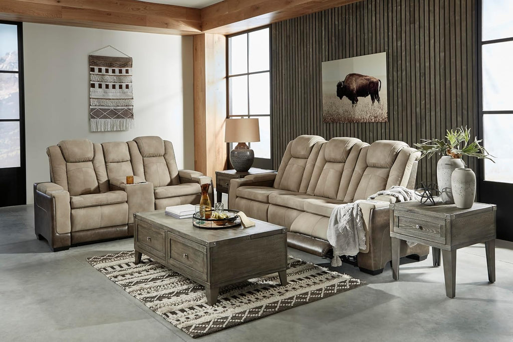 Signature Design by Ashley Next-Gen DuraPella Power Reclining Sofa, Sand | Zero gravity reclining couch, Water-repellent polyester and PU faux leather, Living room use, Medium plush foam